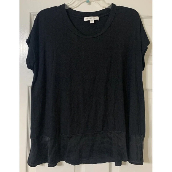 Amour Vert Black Top Blouse With A Silk Ruffle Size L (N9) - Picture 1 of 8